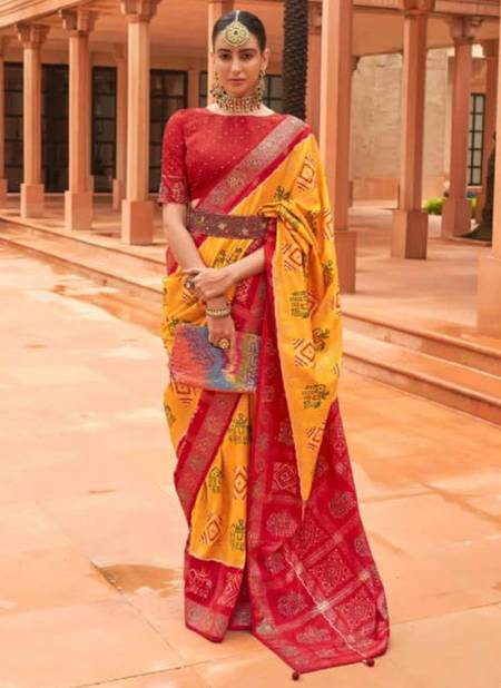 Yellow And Red Colour Rewaa Muhurat New Latest Designer Ethnic Wear Pure Dola Silk Saree Collection 618